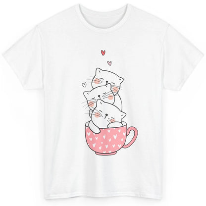 Funny Cats In Cup Cute Kitten Mom Vday Heart Valentines Day Classic Unisex T-Shirt