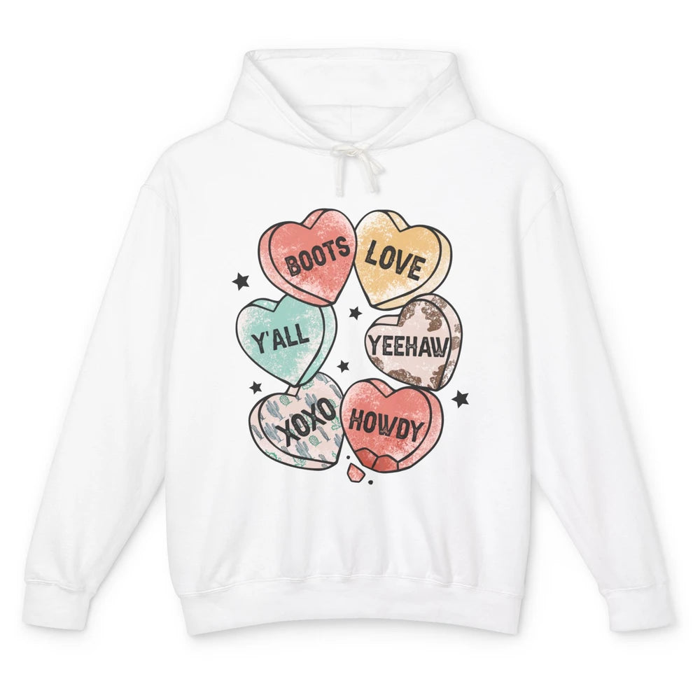 XOXO Love Cowboy Boots Howdy Cowgirl Hearts Western Country Happy Valentine's Day Yeehaw Vintage Cactus Unisex Lightweight Hoodie