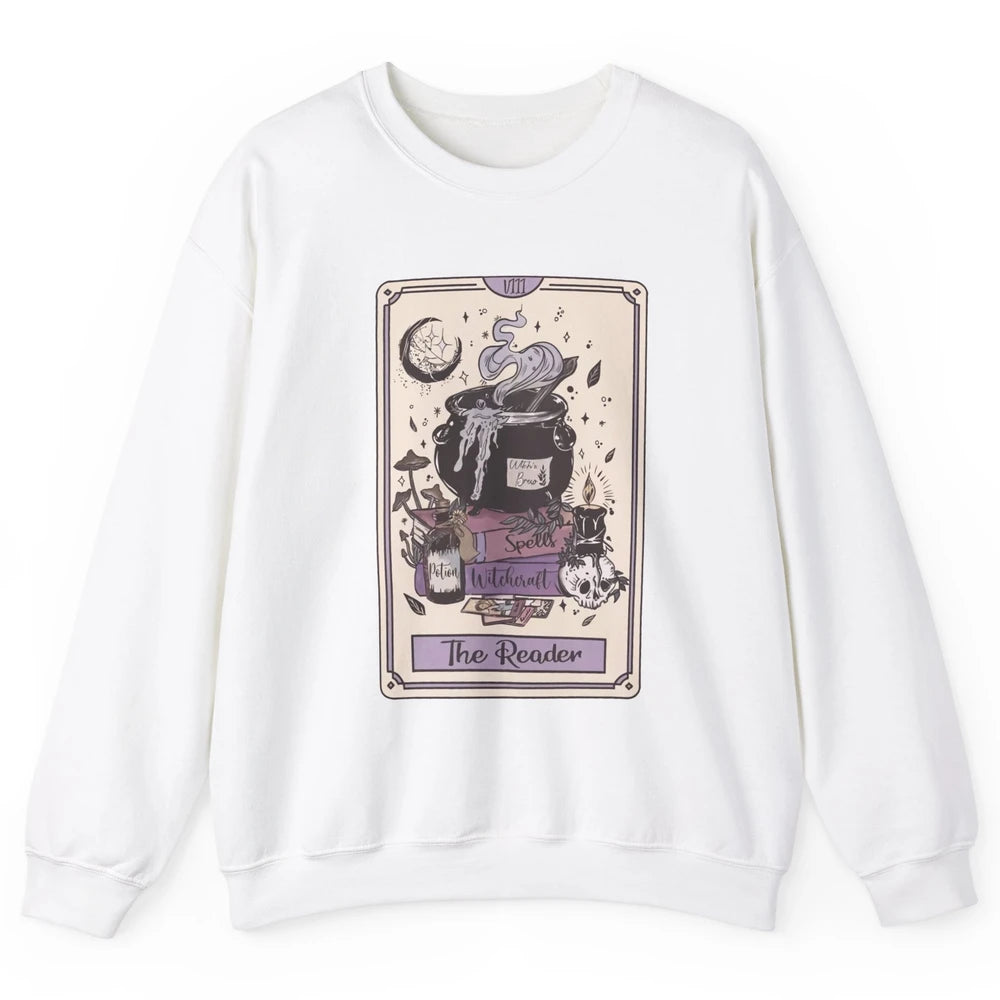 Retro Skull Books The Reader Tarot Card Witchcraft Halloween Unisex Crewneck Sweatshirt