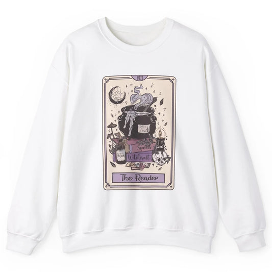 Retro Skull Books The Reader Tarot Card Witchcraft Halloween Unisex Crewneck Sweatshirt