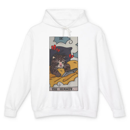 Funny Cat The Hermit Tarot Card Cat Meme Magic Cat Halloween Unisex Lightweight Hoodie