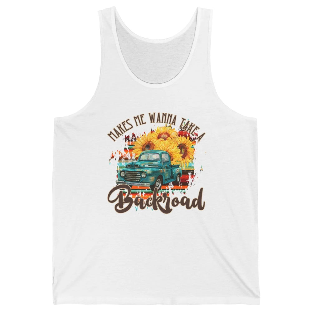 Retro Sunflower Truck Makes Me Wanna Take a Backroad Western Unisex Jersey Tank