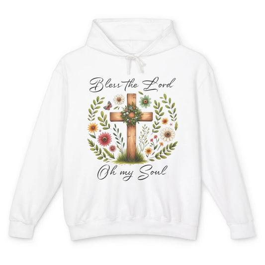 Bible Verse Bless The Lord Oh My Soul Christian Cross Retro Jesus Christ Church Unisex Lightweight Hoodie