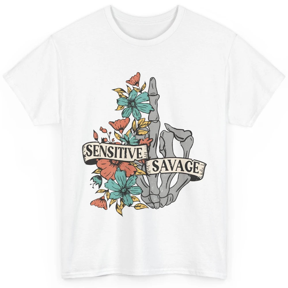 Floral Skull Sensitive Savage Motivational Inspirational Classic Unisex T-Shirt