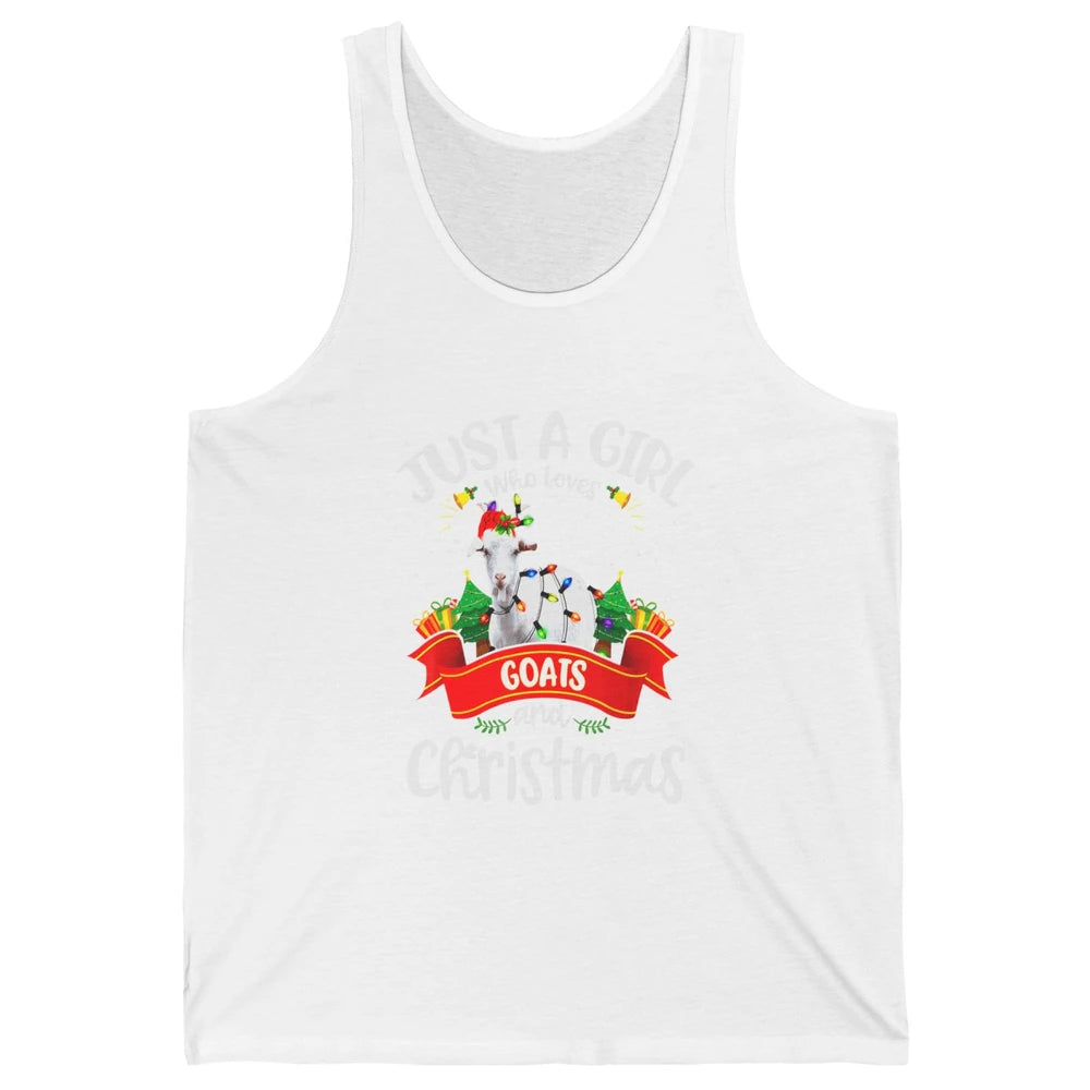 Merry Christmas Just Girl Loves Goat And Xmas Tree Lights Unisex Jersey Tank