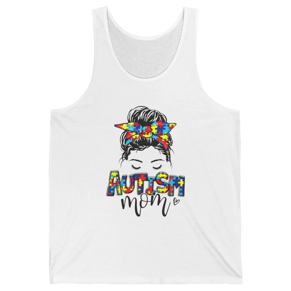 Autism Mom Messy Bun Hair Autism Awareness Puzzle Headband Unisex Jersey Tank