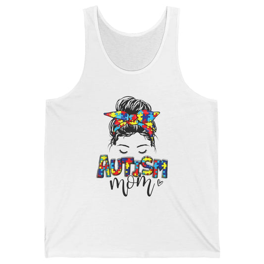 Autism Mom Messy Bun Hair Autism Awareness Puzzle Headband Unisex Jersey Tank