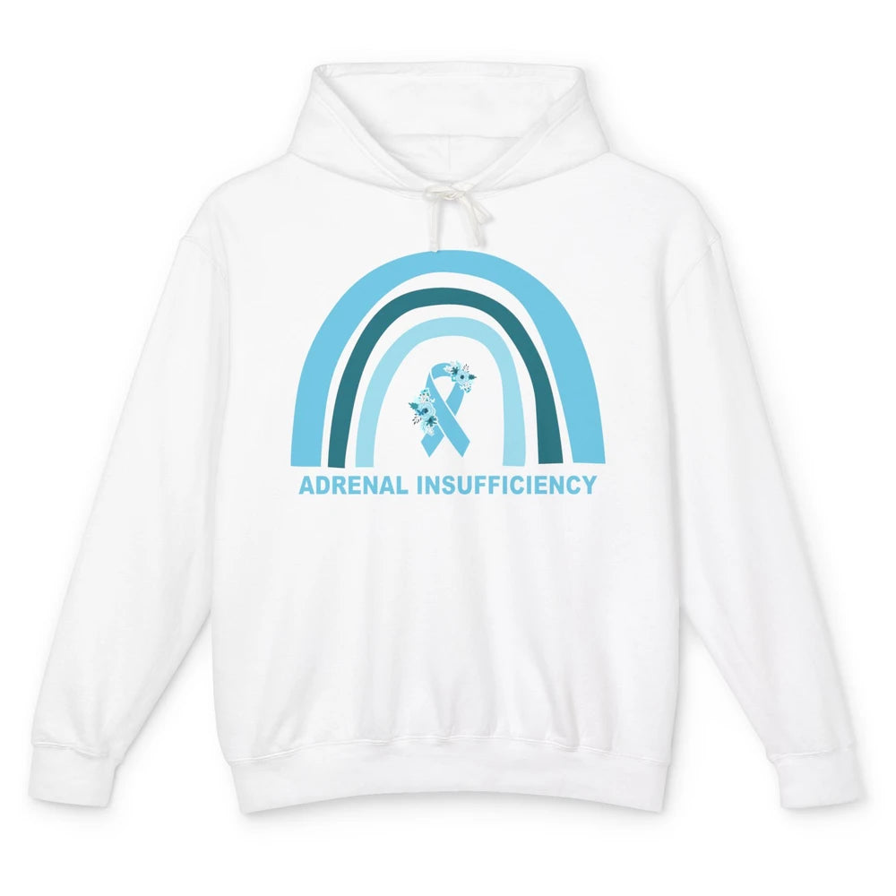 Adrenal Insufficiency Awareness Floral Blue Ribbon Rainbow Unisex Lightweight Hoodie