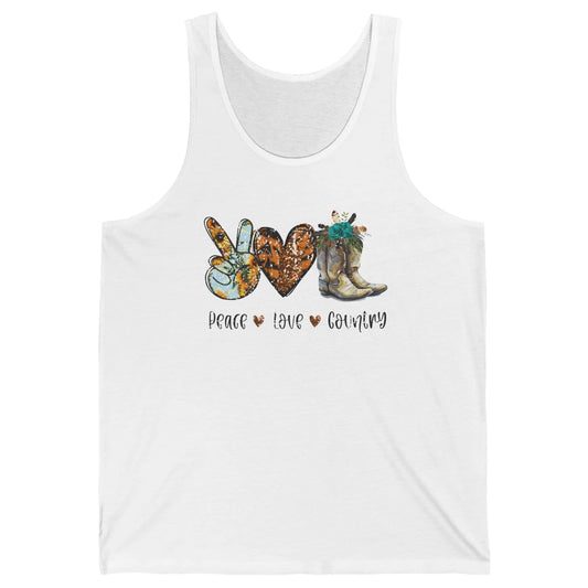 Retro Sunflower Peace Love Country Cowgirl Midwest Girl Boot Unisex Jersey Tank