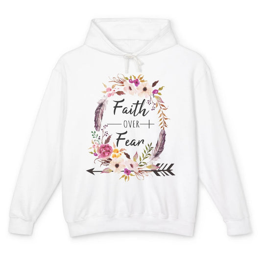 Floral Faith Over Fear Christian Religious Motivational Unisex Lightweight Hoodie