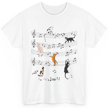 Cat On Music Sheets Cute Music Notes Funny Cat Musician Classic Unisex T-Shirt