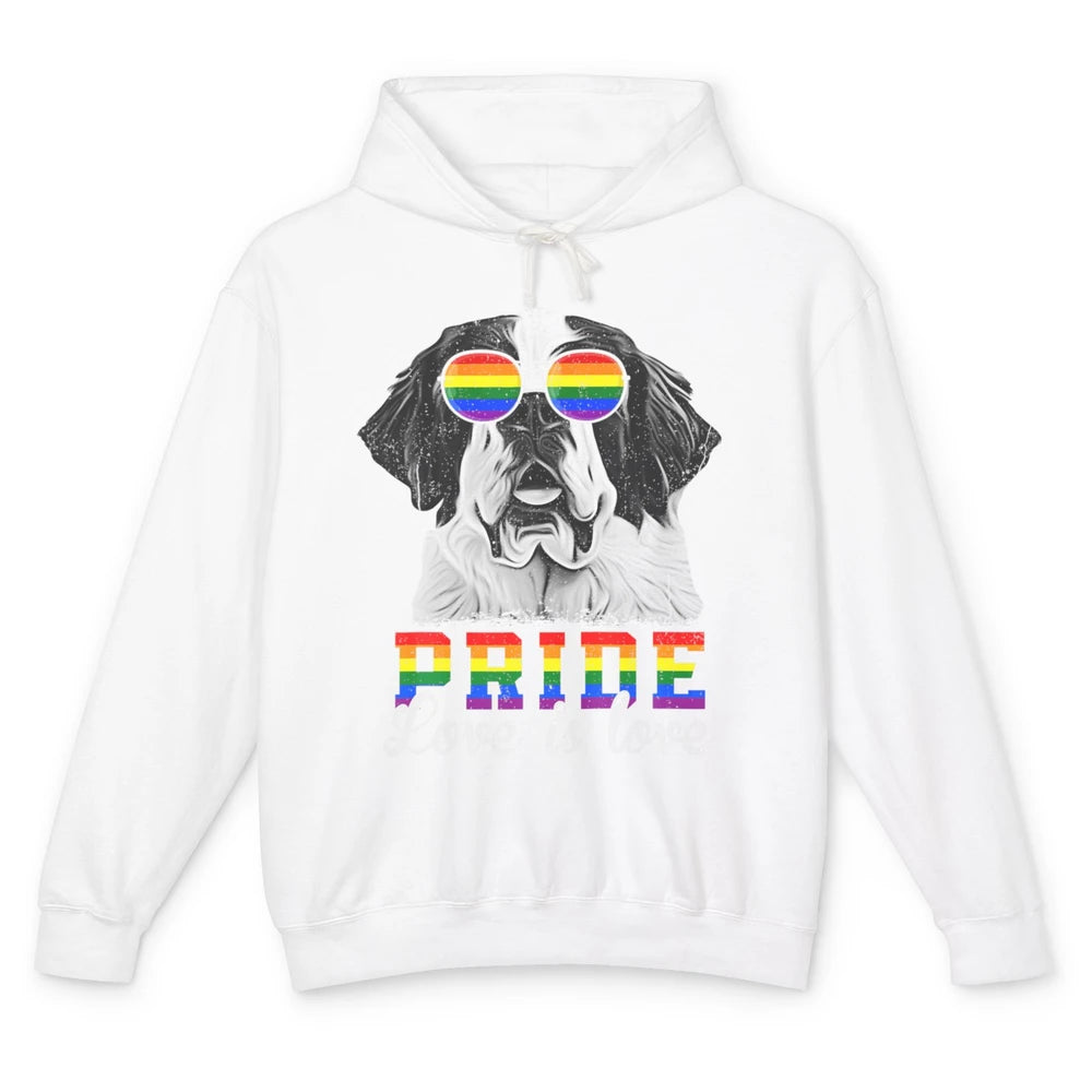 Funny LGBT Pride Love Is Love St Bernard Dog Sunglasses Flag Unisex Lightweight Hoodie