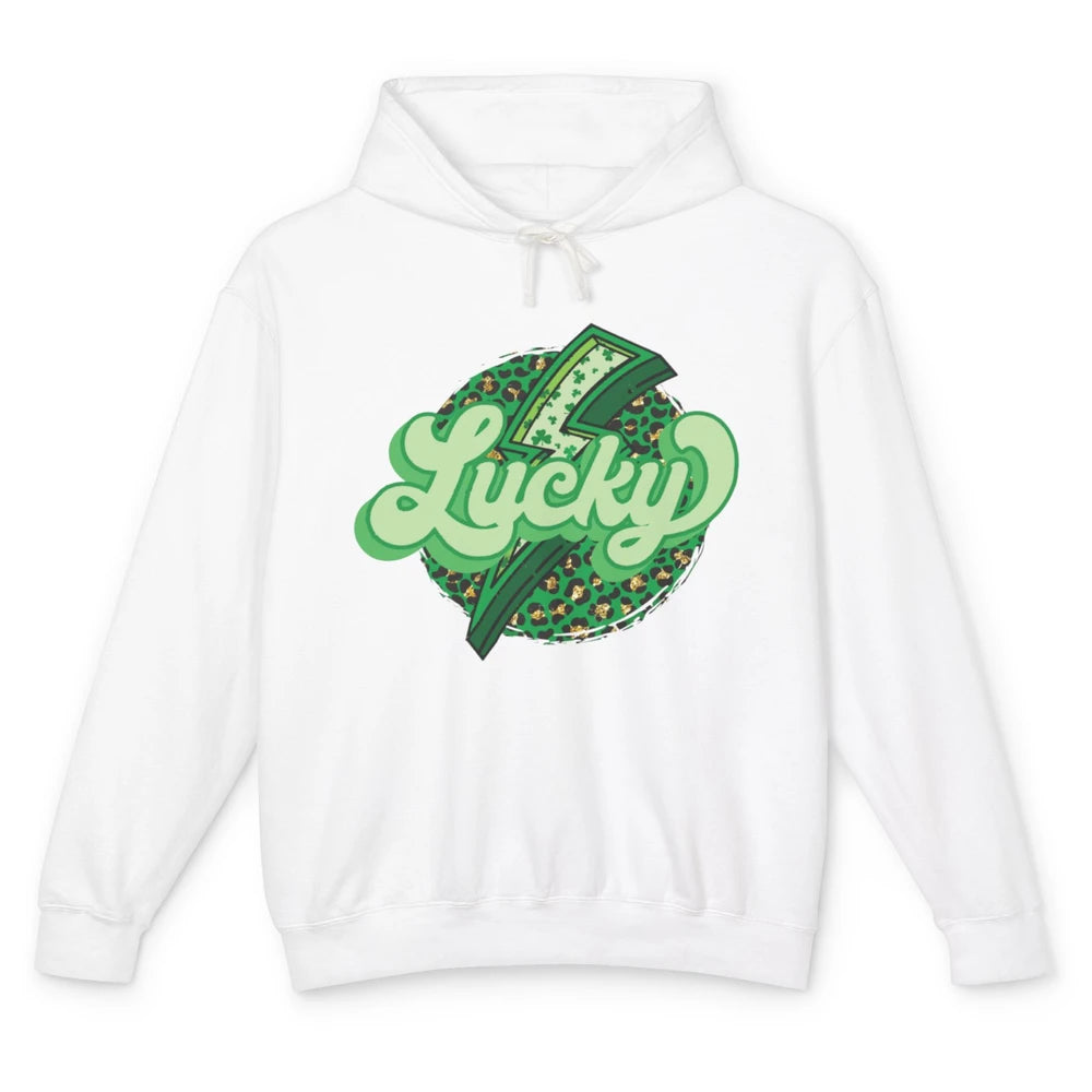 St Patrick Leopard Shamrocks Lucky Lightning Bolt Western Unisex Lightweight Hoodie