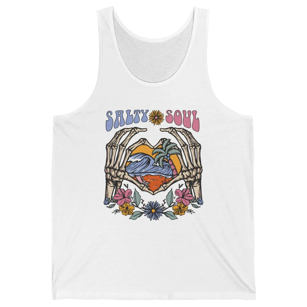 Retro Salty Beach Soul Floral Wave Skeleton Summer Vibes 70s Unisex Jersey Tank