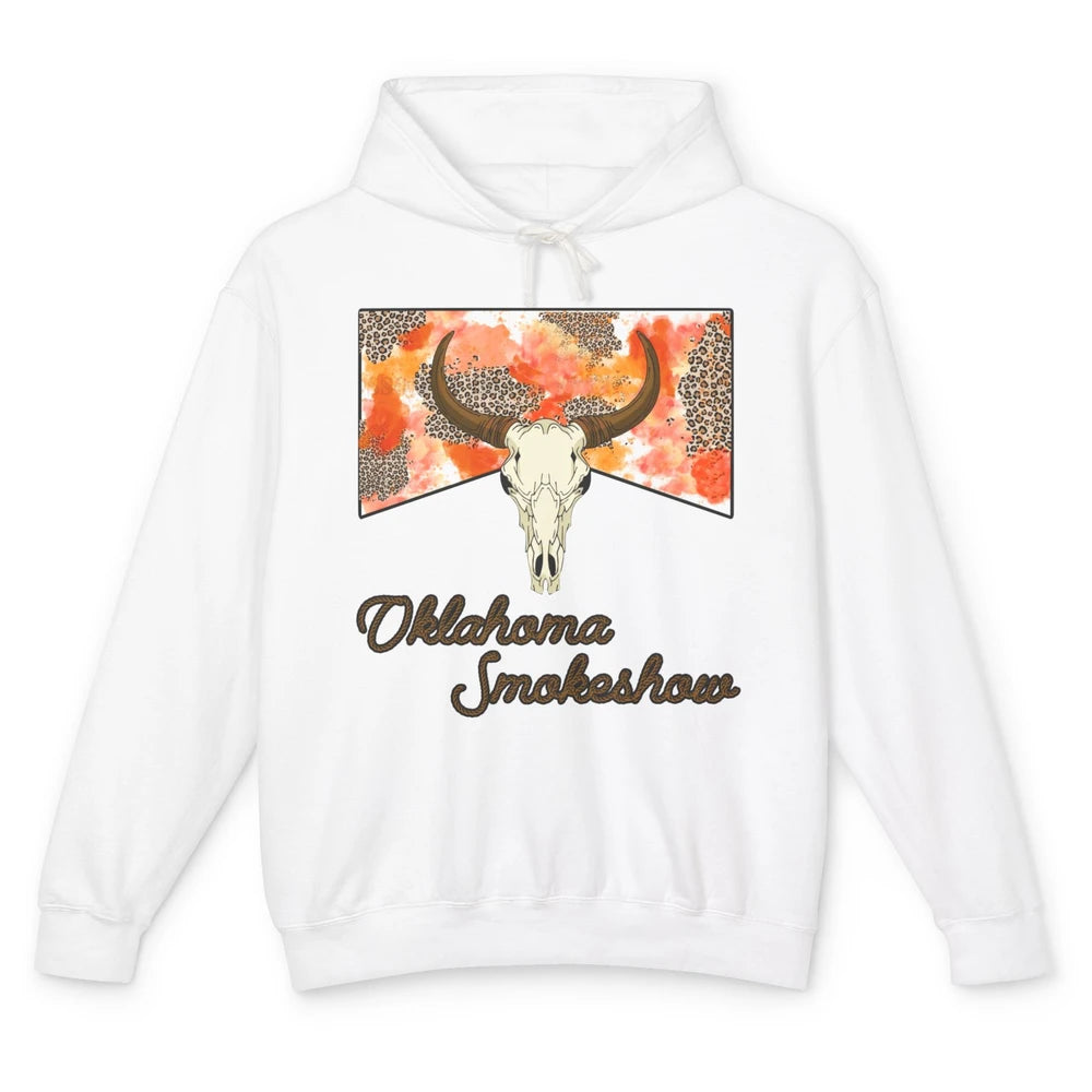 Boho Bull Skull Cow Print Oklahoma Smokeshow Western Country Unisex Lightweight Hoodie