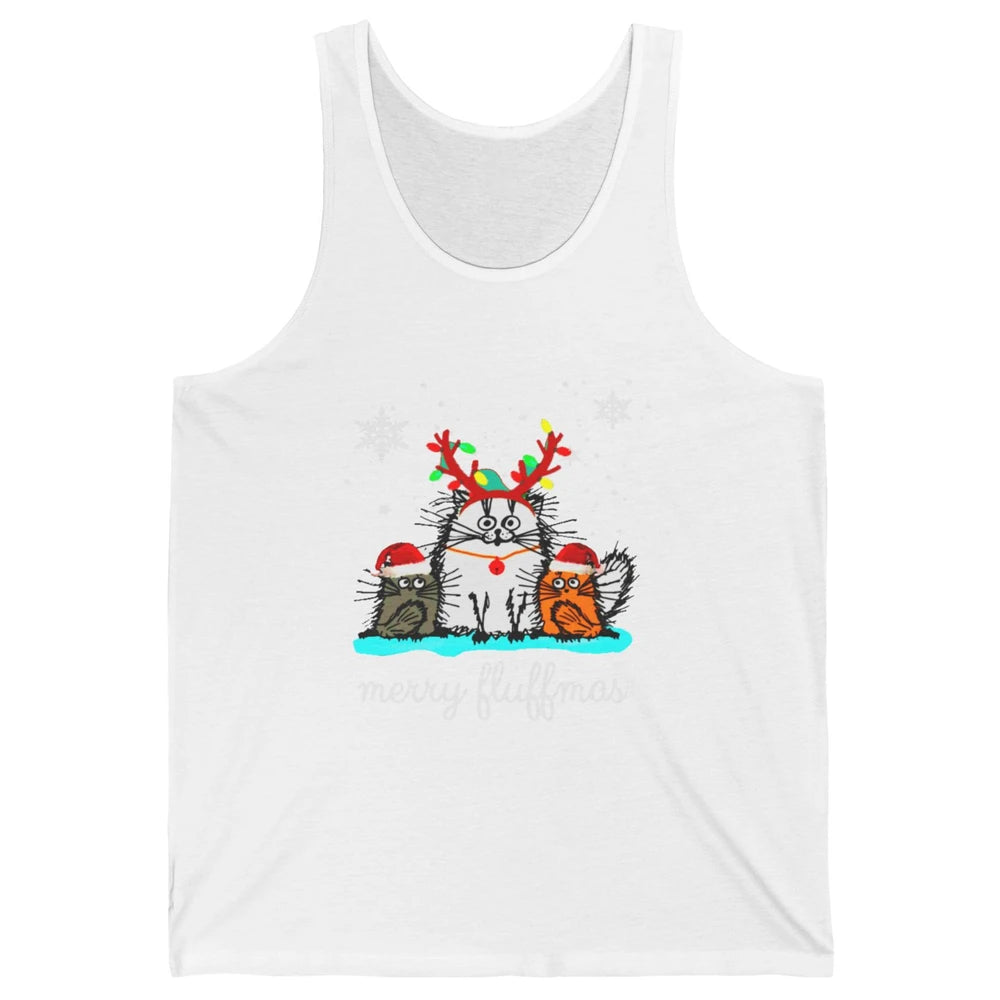 Merry Christmas Fluffmas Cat Santa Claus Hat Xmas Tree Light Unisex Jersey Tank