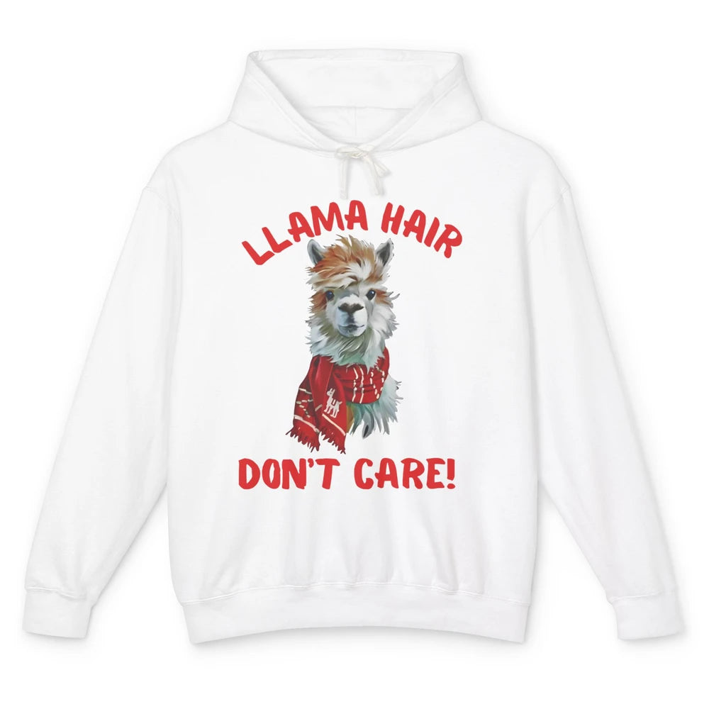 Llama Hair Dont Care Funny Farm Animal Cool Alpaca Winter Unisex Lightweight Hoodie