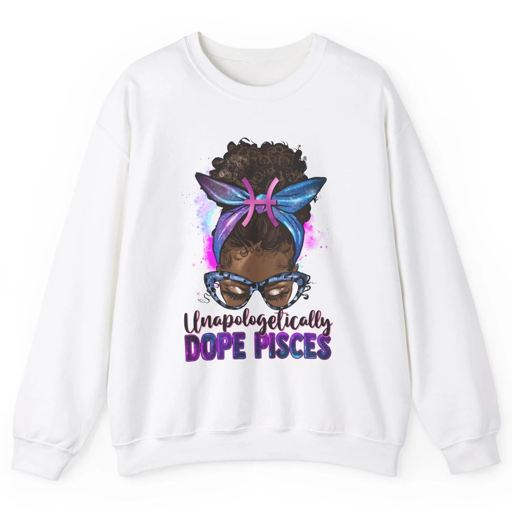 Unapologetically Dope Pisces Zodiac Leopard Afro Messy Bun Unisex Crewneck Sweatshirt