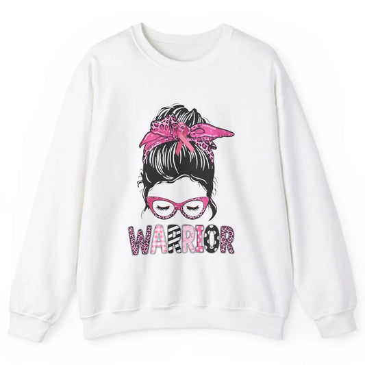 Warrior Fights Cancer Pink Leopard Ribbon Cancer Awareness Unisex Crewneck Sweatshirt