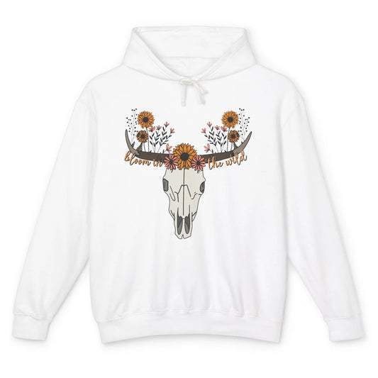 Cow Skull Bloom In The Wild Western Bull Skull Wildfloral Unisex Lightweight Hoodie