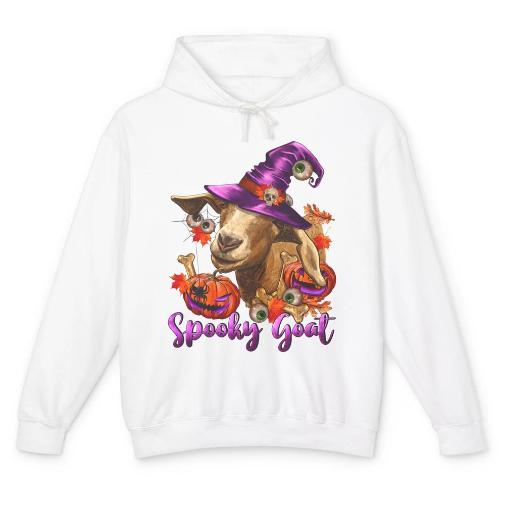 Funny Goat Witch Pumpkin Fall Leaves Halloween Goat Mom Unisex Lightweight Hoodie