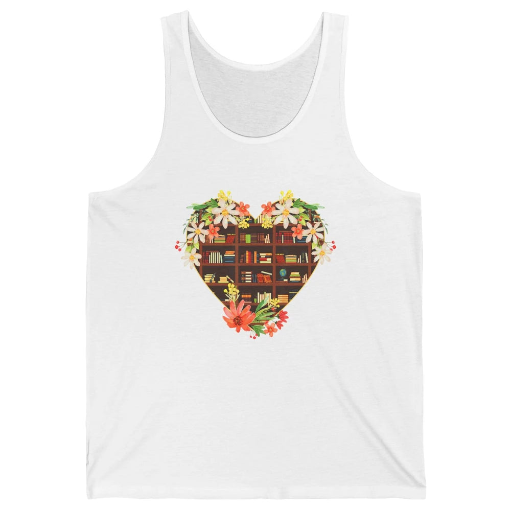 Bookshelf Heart Reading Book Floral Librarian Library Books Unisex Jersey Tank