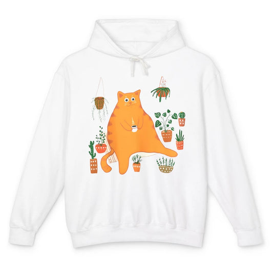 Funny Orange Cat Gardening Plants Sarcastic Kitten Gardener Unisex Lightweight Hoodie