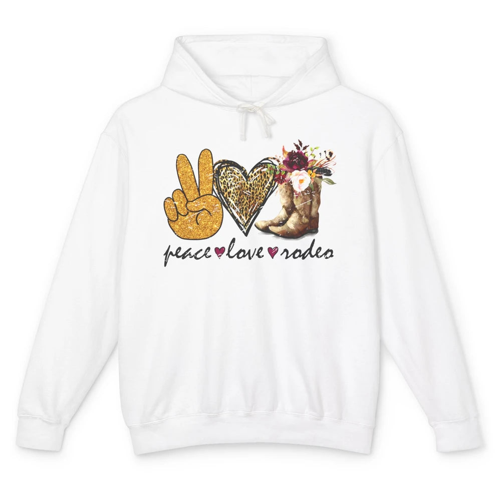 Retro Peace Love Rodeo Cowboy Boots Western Country Cowgirl Unisex Lightweight Hoodie