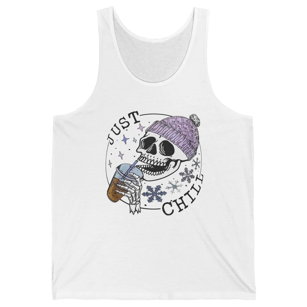 Funny Skeleton Coffee Just Relax Snowflakes Christmas Unisex Jersey Tank