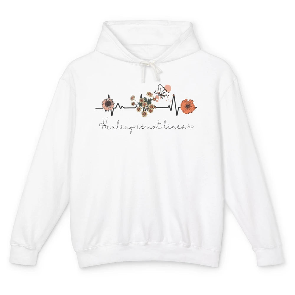 Healing Is Not Linear Flower Mental Health Matter Therapist Unisex Lightweight Hoodie