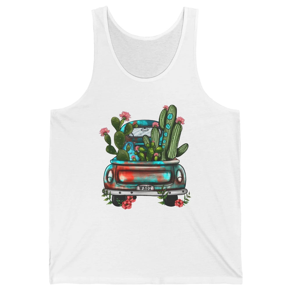 Turquoise Western Truck Desert Cactus Go West Western Gift Unisex Jersey Tank