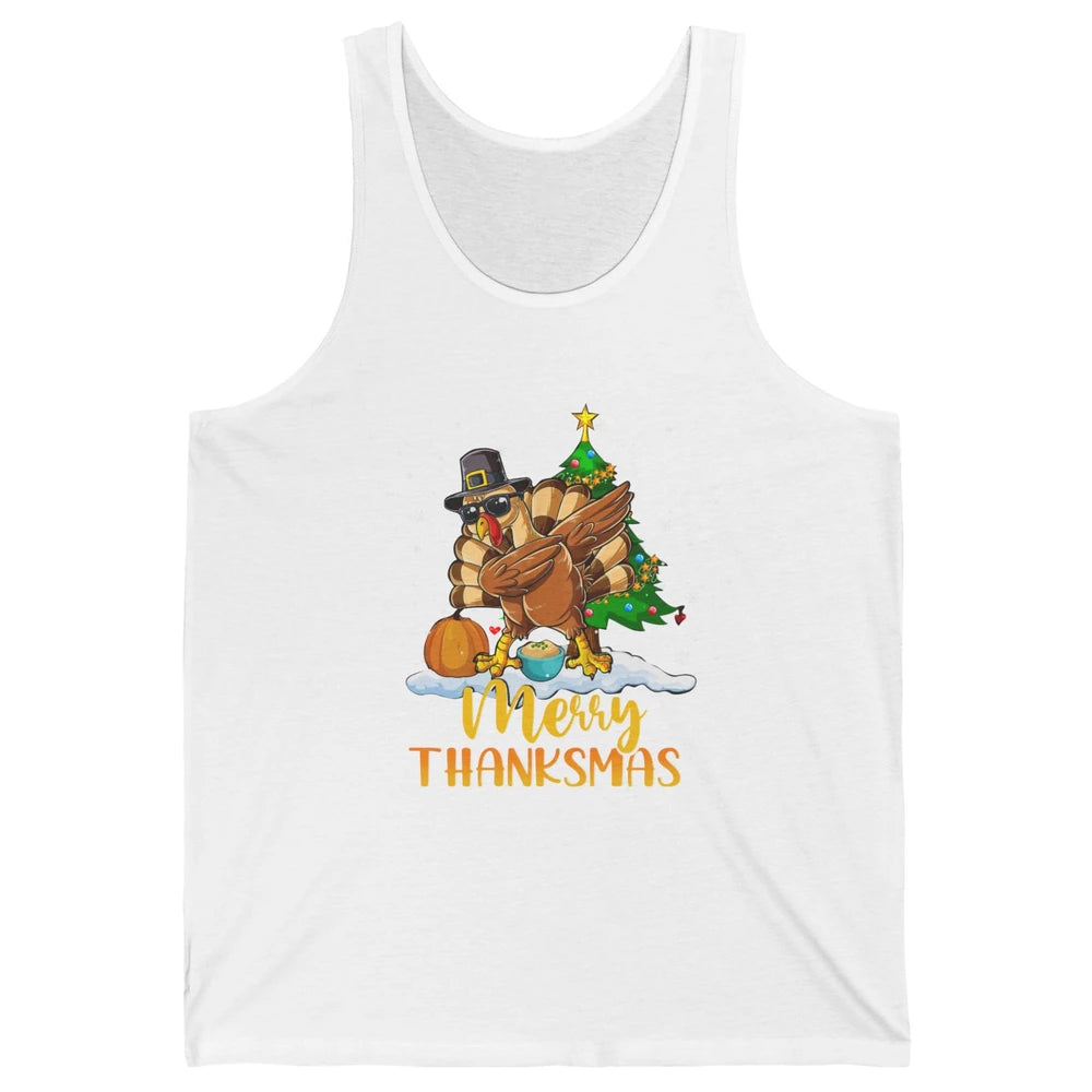 Funny Turkey Merry Thanksmas Christmas Thanksgiving Gift Unisex Jersey Tank