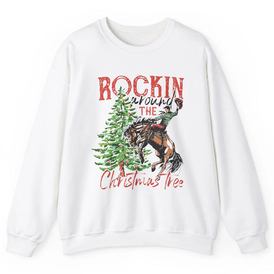 Funny Cowboy Horsing Rocking Around Christmas Tree Western Unisex Crewneck Sweatshirt