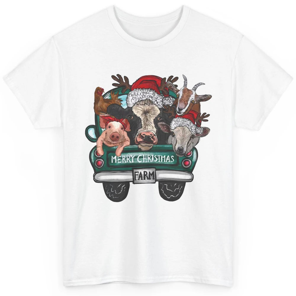 Heifer Merry Christmas Truck Pig Goat Farm Animals Christmas Classic Unisex T-Shirt