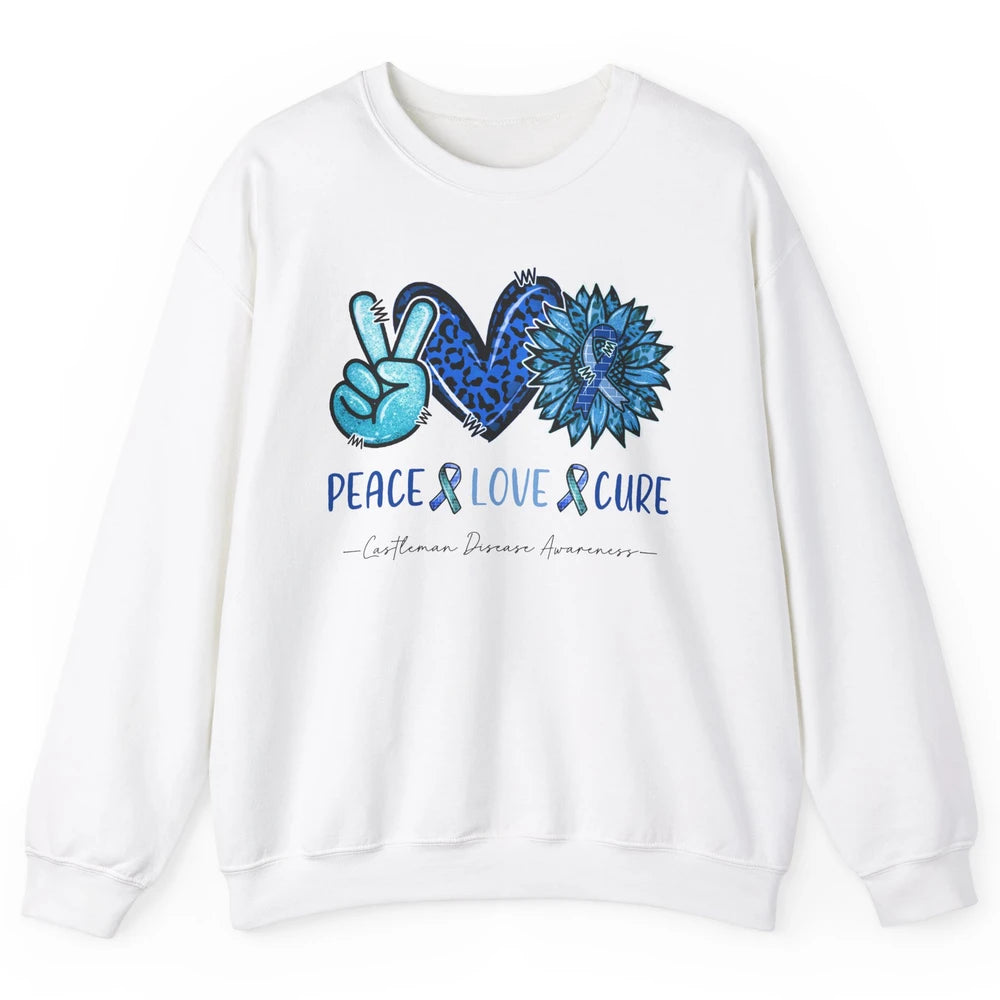 Castleman Disease Awareness Blue Ribbon Peace Love Cure Unisex Crewneck Sweatshirt