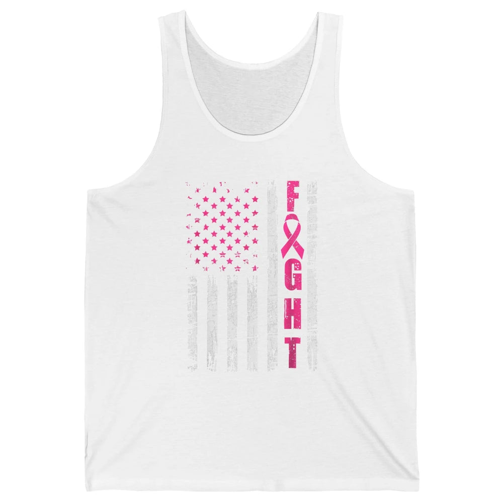 American Flag Fight Vintage Pink Ribbon Breast Cancer Month Unisex Jersey Tank