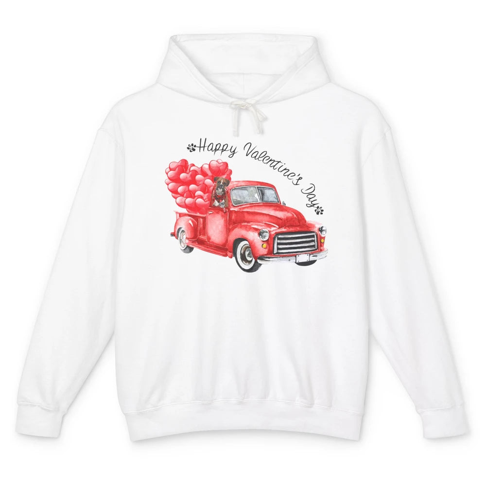 Boxer On Heart Truck Happy Valentines Day Boxer Dog Lovers Unisex Lightweight Hoodie