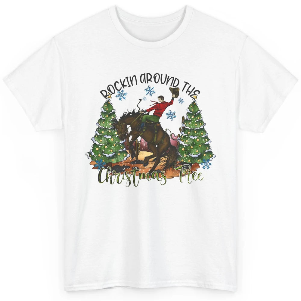 Funny Cowboy Horsing Rocking Around Christmas Tree Western Classic Unisex T-Shirt