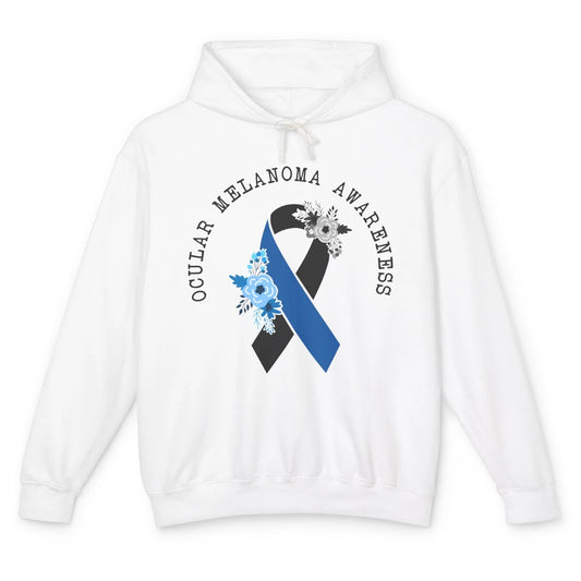 Ocular Melanoma Awareness Floral Black Blue Ribbon Rainbow Unisex Lightweight Hoodie