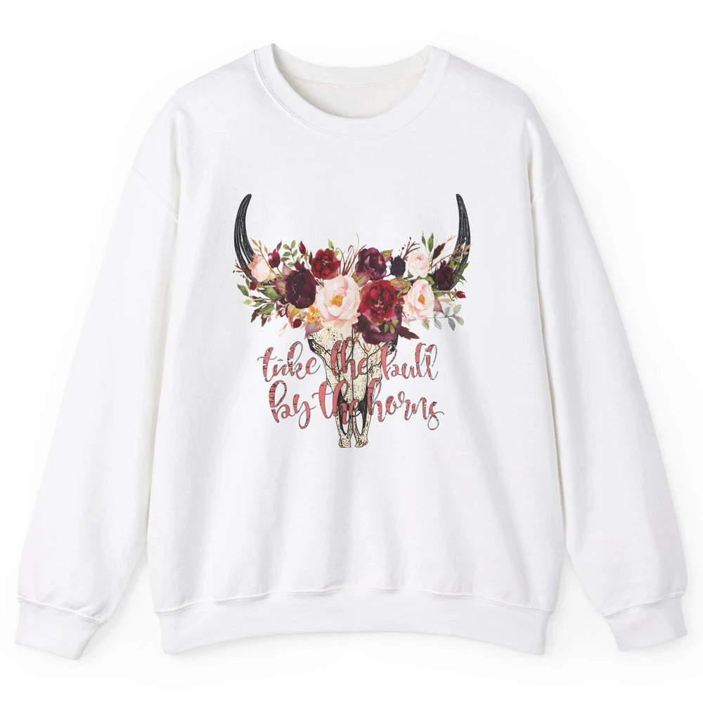 Boho Bull Skull Take The Bull By The Horns Western Country Unisex Crewneck Sweatshirt