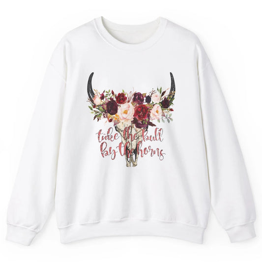 Boho Bull Skull Take The Bull By The Horns Western Country Unisex Crewneck Sweatshirt