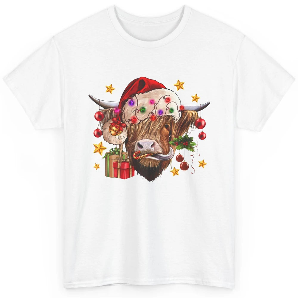 Highland Cow Joy Santa Hat Christmas Ornament Western Farm Classic Unisex T-Shirt