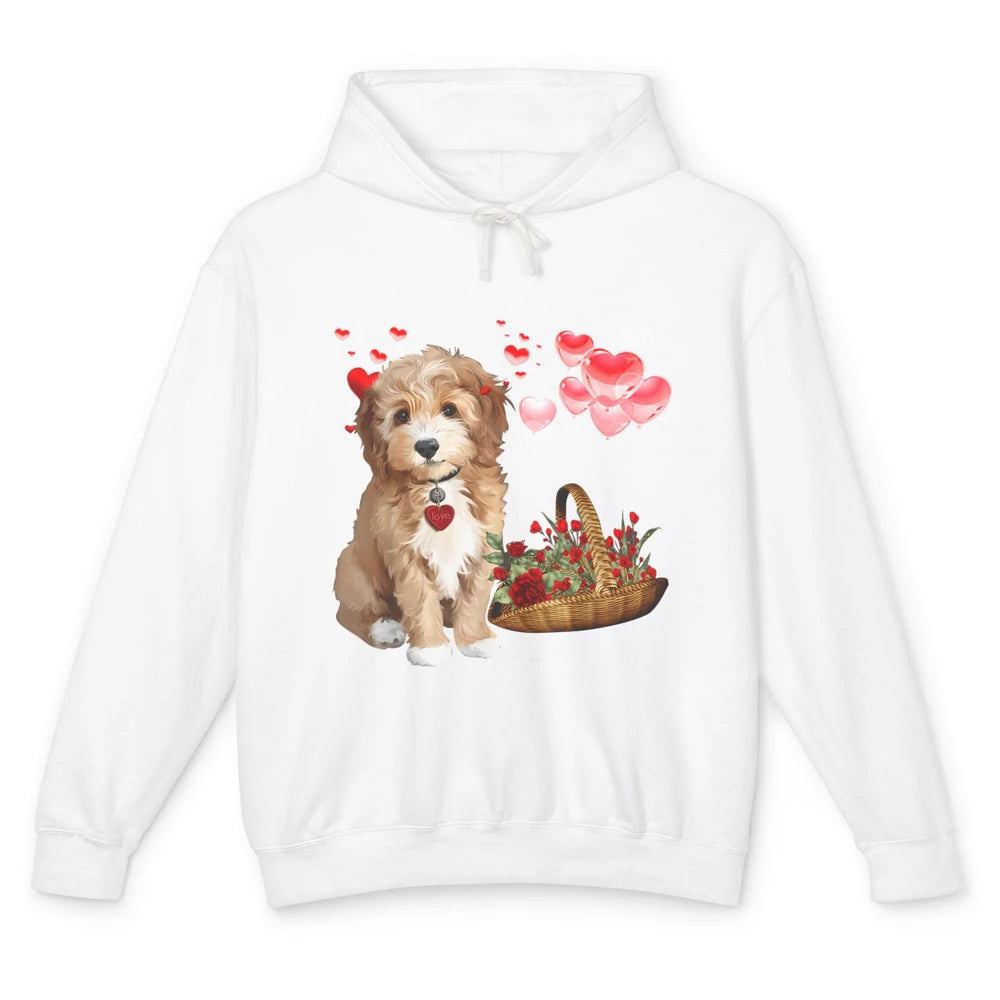 Valentine Goldendoodle Dog Valentine's Day Red Heart Couple Unisex Lightweight Hoodie