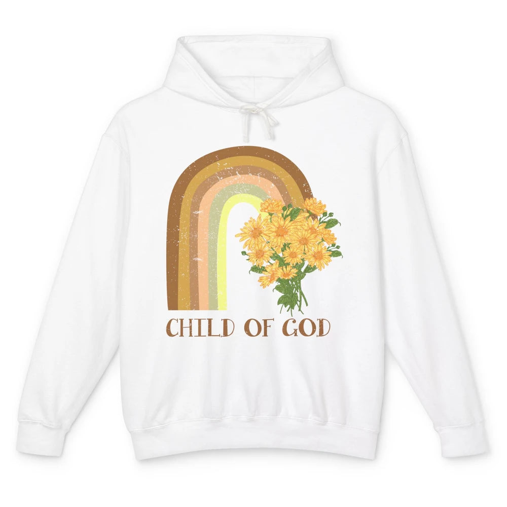 Vintage Sunflower Rainbow Child Of God Christian Religious Unisex Lightweight Hoodie