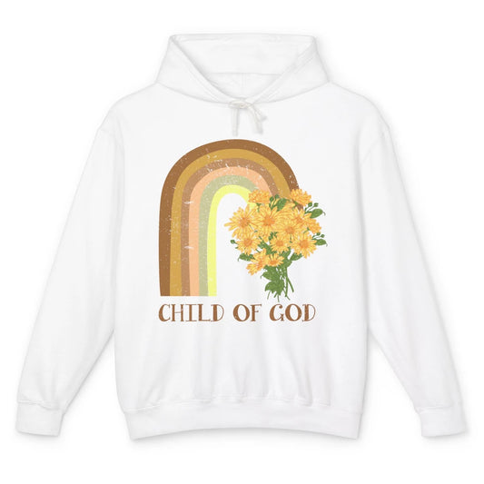 Vintage Sunflower Rainbow Child Of God Christian Religious Unisex Lightweight Hoodie