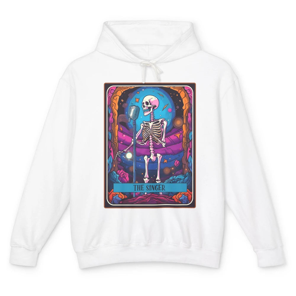 Retro Skeleton Singing The Singer Tarot Card Halloween Unisex Lightweight Hoodie