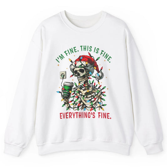 Funny Skull Everything Is Fine Christmas Lights Skeleton Xmas Sarcastic Unisex Crewneck Sweatshirt