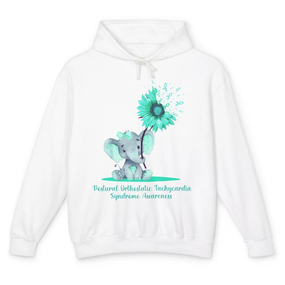 Sunflower Baby Elephant POTS Awareness Turquoise Ribbon Unisex Lightweight Hoodie