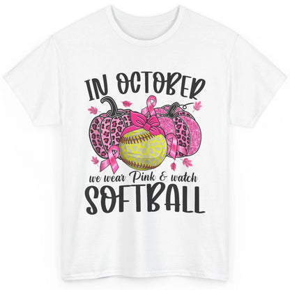 Softball Leopard Pumpkin In October Breast Cancer Awareness Classic Unisex T-Shirt