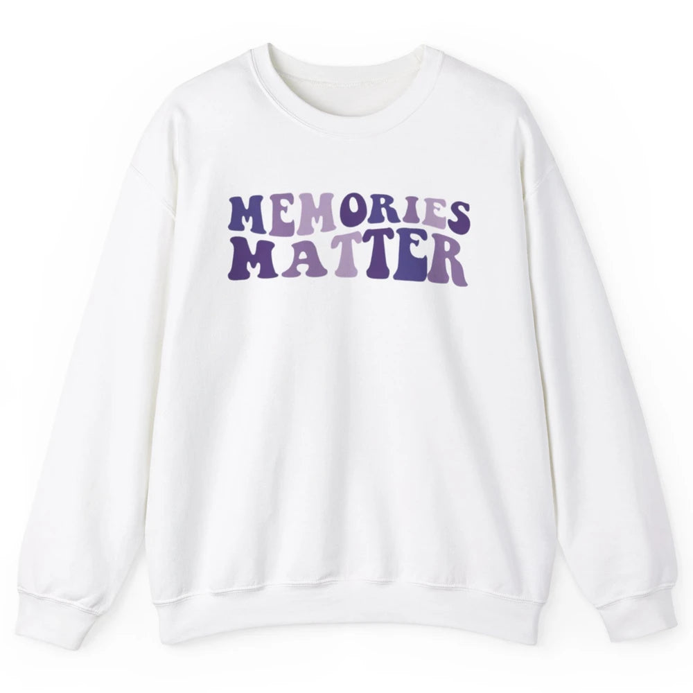 Alzheimer Awareness Groovy Memories Matter Purple Warrior Unisex Crewneck Sweatshirt